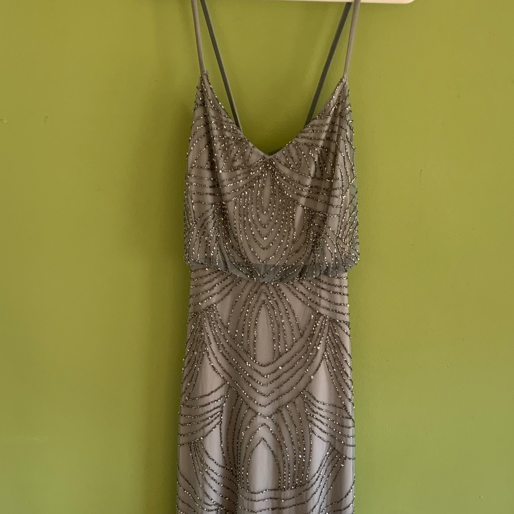 Adrianna Papell Beaded Blouson Gown—size 8, Gray